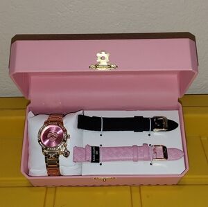 JUICY COUTURE WATCH GIFT SET JUICY COUTURE GOLD PINK WATCH 3 STRAP SET BAND SET
